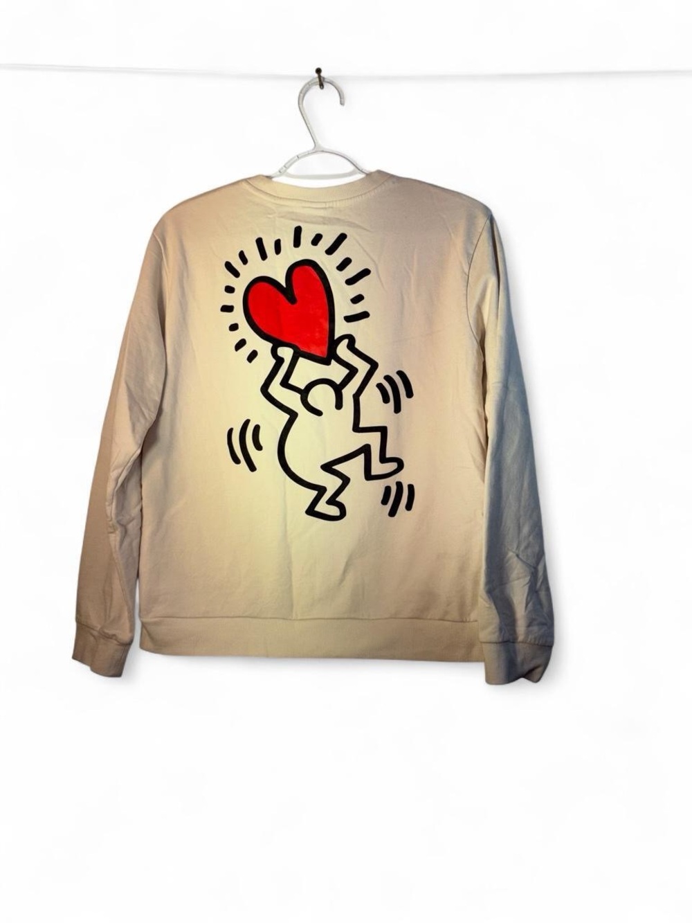 Keith haring love Men's Cream Long-Sleeve Graphic Heart long sleeve sweatshirt